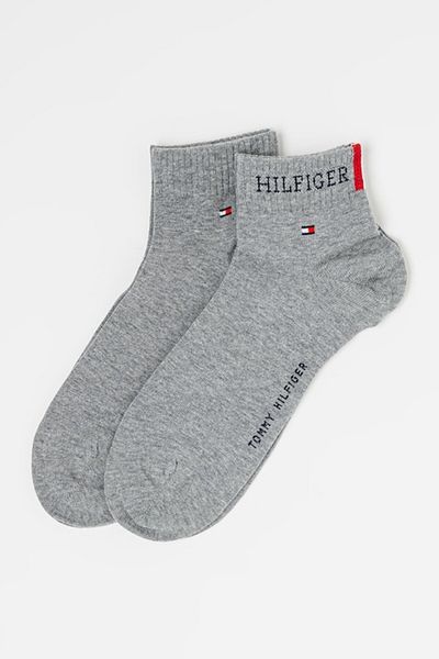 Tommy Hilfiger , Set de sosete scurte cu imprimeu logo - 2 perechi, Gri melange, 39-42