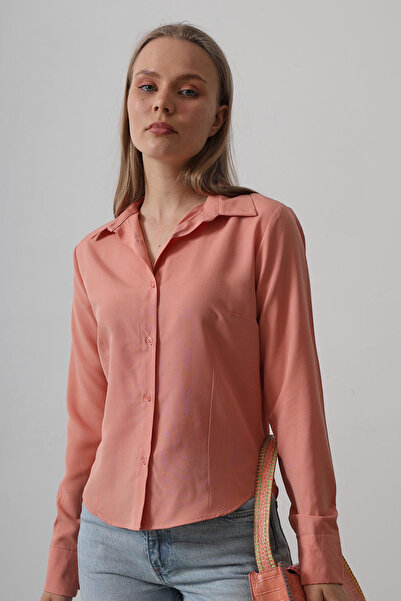 VAGGON Women's Salmon Slim Fit Long Sleeve Basic Shirt Vs00545