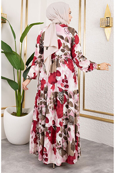 sefamerve Viskon Kumaş Beli Bağcıklı Elbise 7124-01 Antrasit