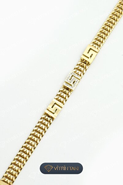 Çelik Taş Detaylı Altın Renk Bileklik