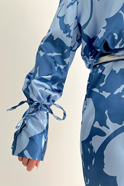 VAGGON Γυναικείο φόρεμα πουκάμισο με μπλε επένδυση και λεπτομέρεια με μανσέτες Vs00390