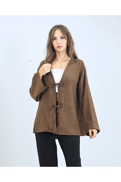fh fashionhere Women's Tie-Up Brown Kimono Tunic Shirt Comfortable Stylish