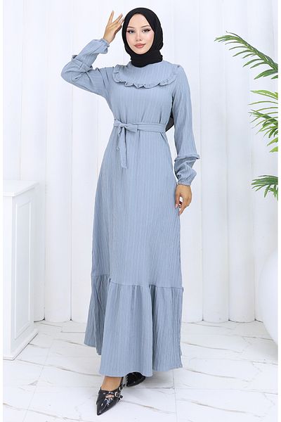 sefamerve Rochie cu volane cu centură 2116-03 Verde verde