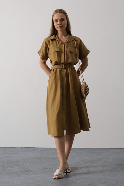 VAGGON Belted Pocket Detailed Half Sleeve Dress