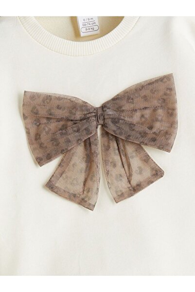 LC Waikiki LCW baby Bisiklet Yaka Kurdele Detaylı Kız Bebek Sweatshirt ve Tayt 2'li