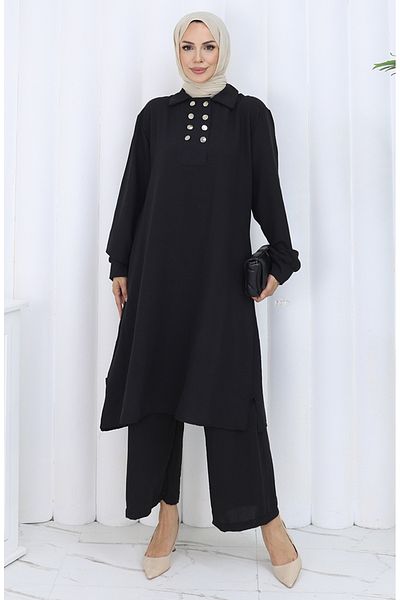 sefamerve Double Button Tunic Trousers Double Suit 2118-01 Black