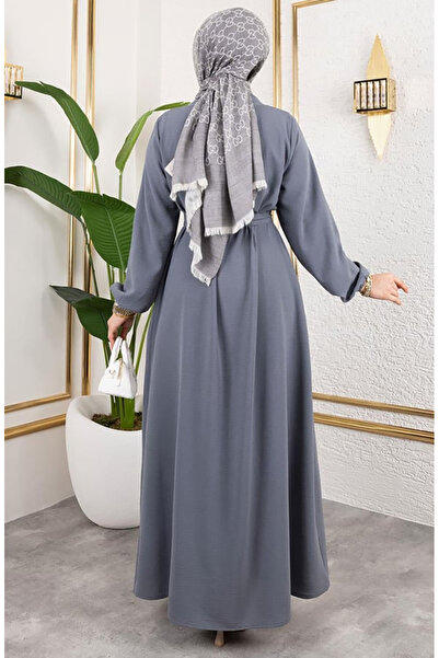 sefamerve Asil abaya set 0336-05 silver gray