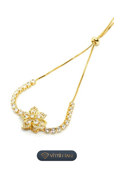 Çelik Çiçek Figürlü Su Yolu Altın Renk Asansör Bileklik