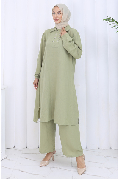 sefamerve Double Button Tunic Pants Double Suit 2118-07 Mildew Green