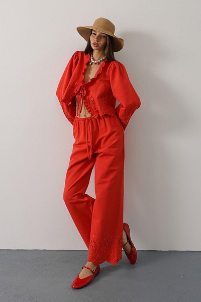 VAGGON Embroidered Tie Front Suit