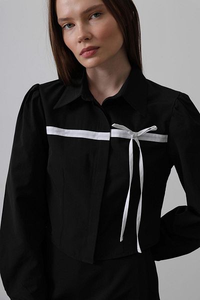 VAGGON Women's Black Contrast Bow Front Shirt Vs00518