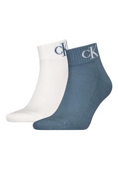 Calvin Klein , Set of short socks with logo print - 2 pairs, Dusty blue, Optic white, 39-42