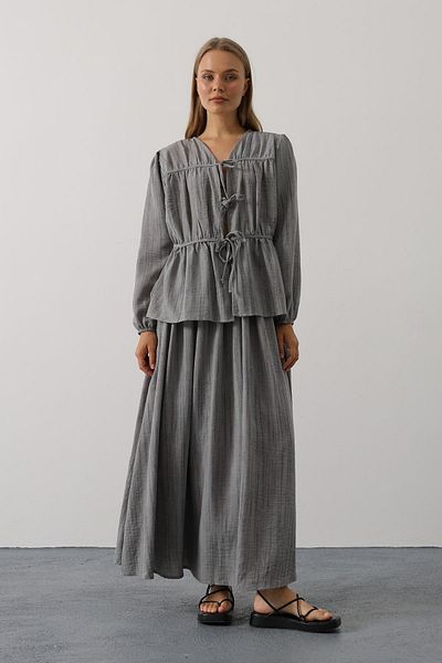 VAGGON Women's Gray Tie Front Skirt Suit Vs00613