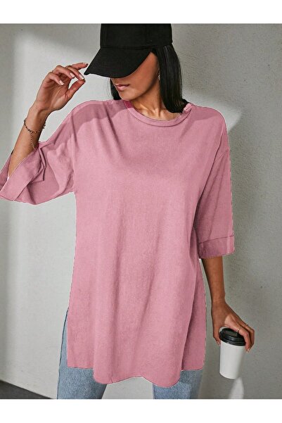 MOVİMENT Γυναικείο μπλουζάκι με διπλό μανίκι στο πλάι άνοιγμα ροζ