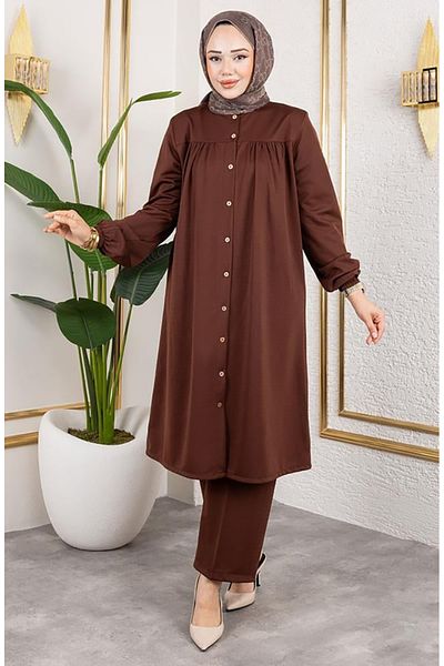 sefamerve Set Hijab cu șnur 2061-03 Maro