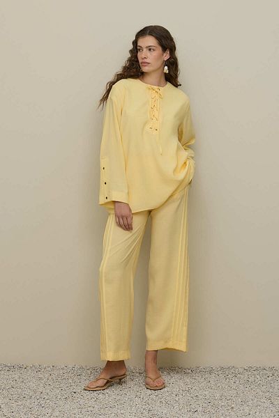 Fahhar Eyelet Detailed Trousers Set Yellow