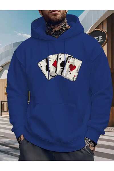 caddekombin Hanorac din bumbac Saks cu glugă și buzunar cu imprimeu Blackjack