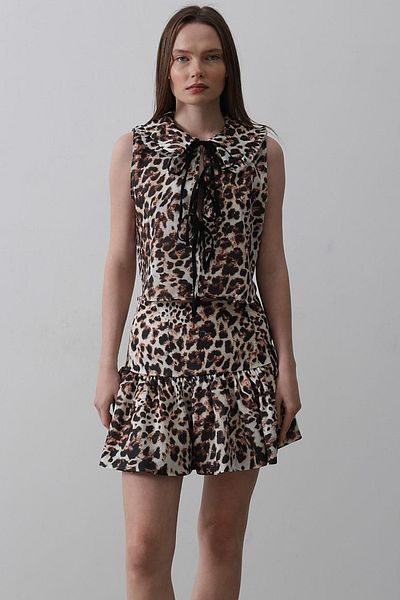 VAGGON Women's Leopard Leopard Pattern Pleated Mini Skirt Vs00553