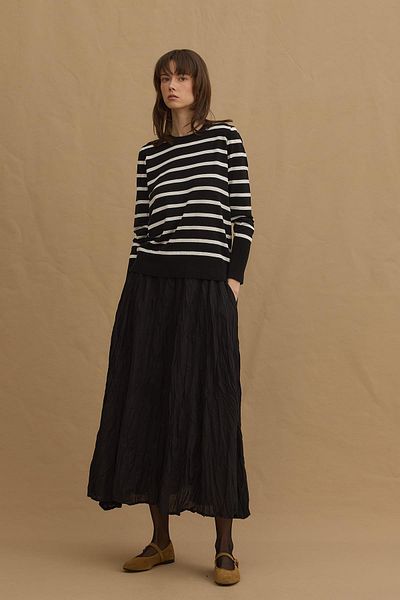 Fahhar Thin Basic Striped Sweater Black