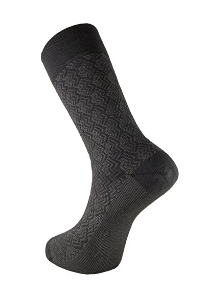 NEWTONE Men's Wool and Bamboo Fiber Socks, Newtone, Seamless, Anthracite, with Geometric Patterns, Size 41-4