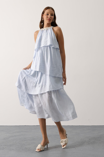 VAGGON Women's Collar Detailed Layered Dress Vs00629