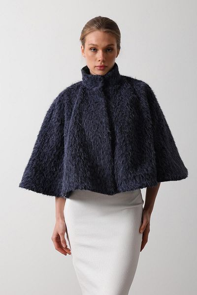 VAGGON Women's Indigo Button Closure Lined Cashew Poncho Vs00479