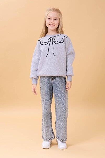 Perendi Κοριτσίστικο χειμερινό φούτερ με στάμπα με λαιμόκοψη - γκρι