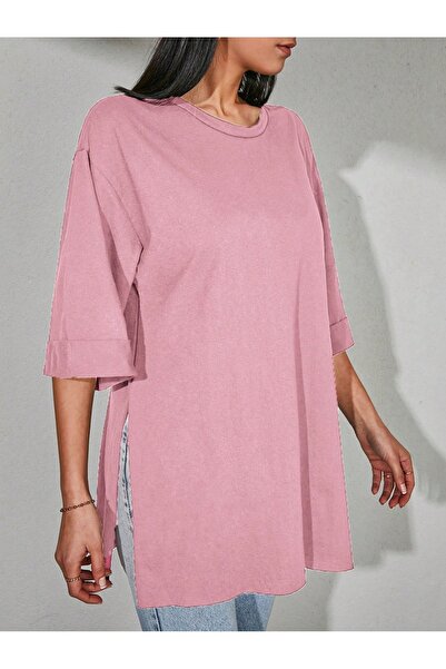 MOVİMENT Γυναικείο μπλουζάκι με διπλό μανίκι στο πλάι άνοιγμα ροζ