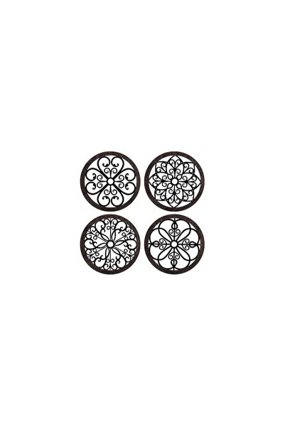 Mirfa Wooden Wall Art With Self Adhesive Base - Black (Wagon Wheels - Pack of 4)