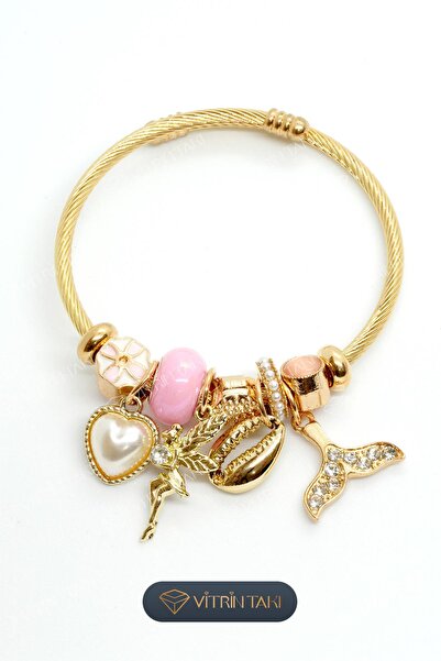 Çelik Karışık Figürlü Altın Renk Bileklik