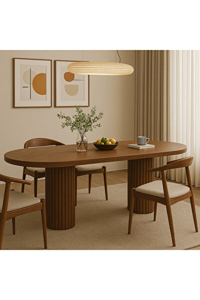 Trihome Kayın Ağacından Oval Flüt Ayaklı Yemek Masası | 180x75 cm | Modern & ...