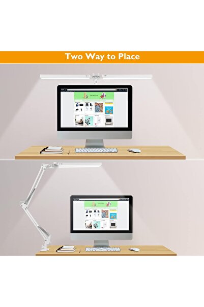 LittleDomi Lampa de birou LED, LittleDomi, Brat Oscilant cu Clema sau Suport, Inaltime Ajustabila, 3 Moduri de