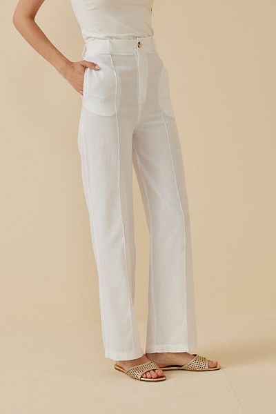 Fahhar Linen Palazzo Trousers White