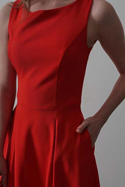 VAGGON Women's Red Double Sleeveless Dress Vs00573