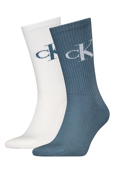 Calvin Klein , Set of long socks with logo print - 2 pairs, Dusty blue/White optic, Size 43-46