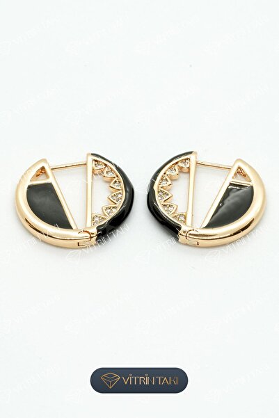 XUPING JEWELRY Siyah Taş Detaylı Altın Renk Xuping Küpe