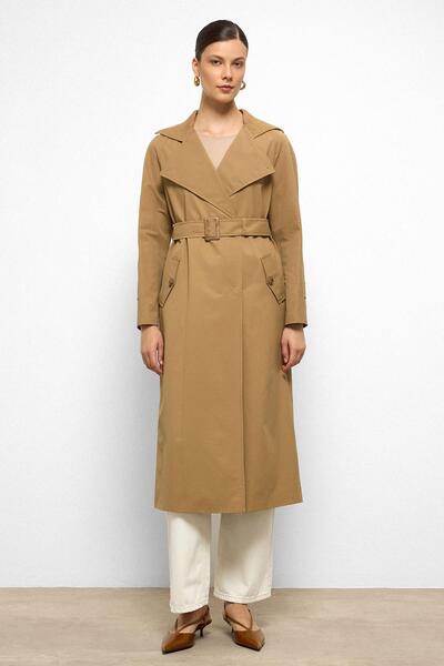 Olcay Ribana Yakalı Reglan Kol Su İtici Özellikli Trençkot KAMEL 6758