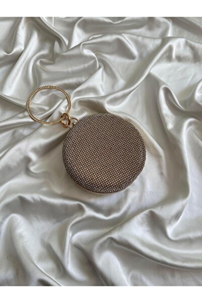 Mia Collection Μοντέλο Μικρό Πέτρινο Κύλινδρο Βραδινό Τσάντα Αρραβώνα Χρυσή