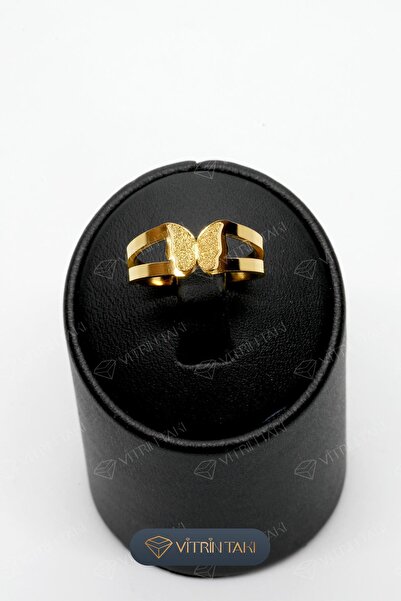 Çelik Kelebek Figürlü Altın Renk Ayarlanabilir Yüzük