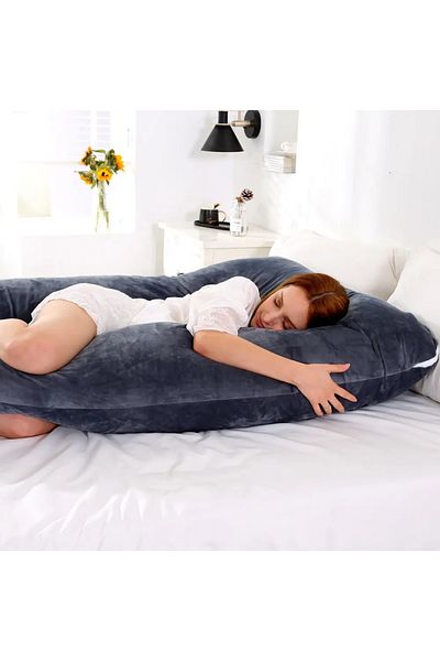Tradeo U-Shaped Pregnancy Body Pillow, Maternity Support Cushion, Grey.