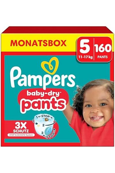 Pampers Nappies Pants Size 5 (12-17 kg) Baby-Dry, Junior with Stop and Protection Pocket, Monthly Bo