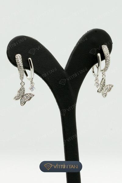 XUPING JEWELRY Kelebek Figürlü Çoklu Küpe Görünümlü Gümüş Renk Xuping Küpe