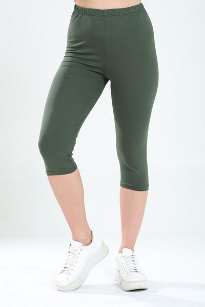 Tight Lady Super Quality Khaki Combed Cotton 100% Cotton Lycra Below Knee Capri Leggings High Waist