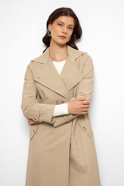 Olcay Rib Collar Raglan Sleeve Water Repellent Trench Coat Beige 6758