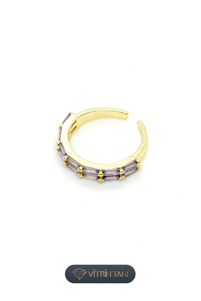 Çelik Taş Detaylı Altın Renk Vip Ayarlanabilir Yüzük