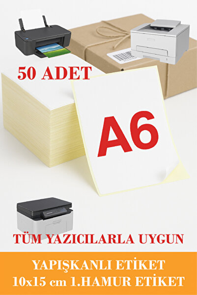 OzmeralBaskı Etiket- 50 Adet 1.hamur Yapışkanlı Etiket - 10x15 Cm -A6 Boyut B...