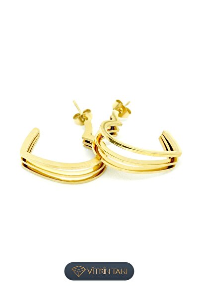 Çelik Kalp Figürlü Çoklu Görünümlü Altın Renk Küpe