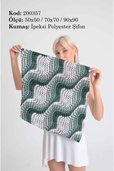 DESENİX وشاح منقوش بمظهر رقائق معدنية بتأثير موجة |   50x50 - 70x70 - 90x90 س...