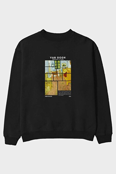 Ankhises Βαν Γκογκ Μπλούζα με στάμπα μπροστά, μαύρη, oversize, ανδρική, γυναι...