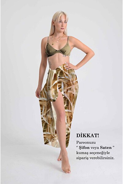 DESENİX Brush Impulse Geometric Patterned Pareo on Beige Background |   100X1...